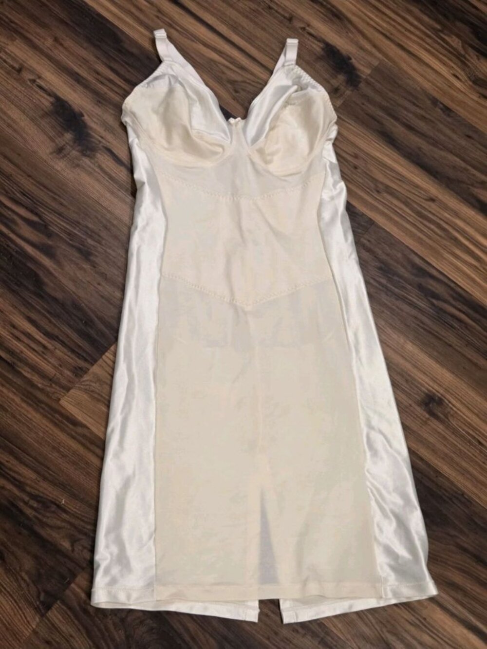 Vintage Crown-ette Compression Slip Dress – Beige Shapewear 44D with Kick Pleat